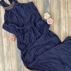 Lily Rose Navy Gauzy Summer Maxi Dress Med